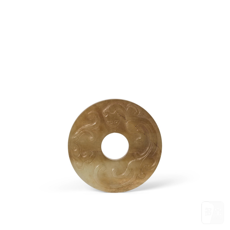 清 十八/十九世紀 玉仿古螭龍紋璧及木雕底座 | DISQUE BI ARCHAÏSANT EN JADE ET SON SOCLE EN BOIS SCULPTÉ - 图5